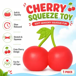 Cherry Squeeze Toy, Soft Filled Sensory Stress Relief Toy, Stretchy Slow Rebound Cherry Fidget Toy for Kids Teens Adults, Cute Fruit Squishy Toy, Desk Toy, Party Favor, Stocking Stuffer Gift