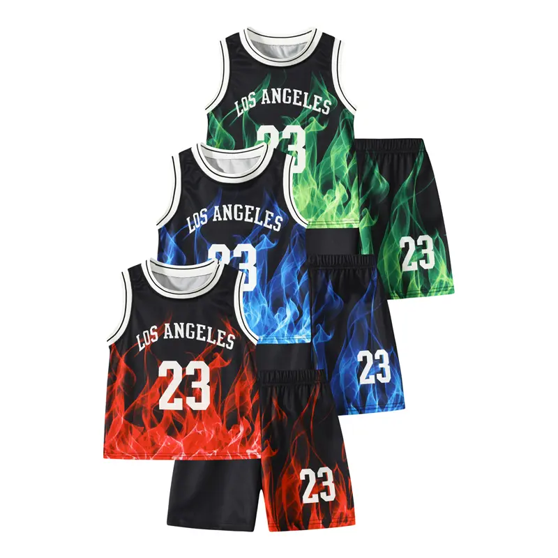 #SummerVibes 6-piece boys' summer quick-drying basketball jersey sports suit 4-12-year-old boys' lightweight basketball vest and shorts suit Athletic Set Sporty Design