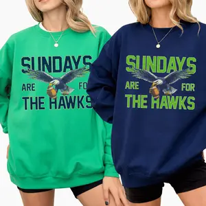 Sundays Are For The Hawks Sweatshirt | Vintage Seattle Football Crewneck | Retro Game Day Apparel | Navy & Kelly Green Oversized Pullover