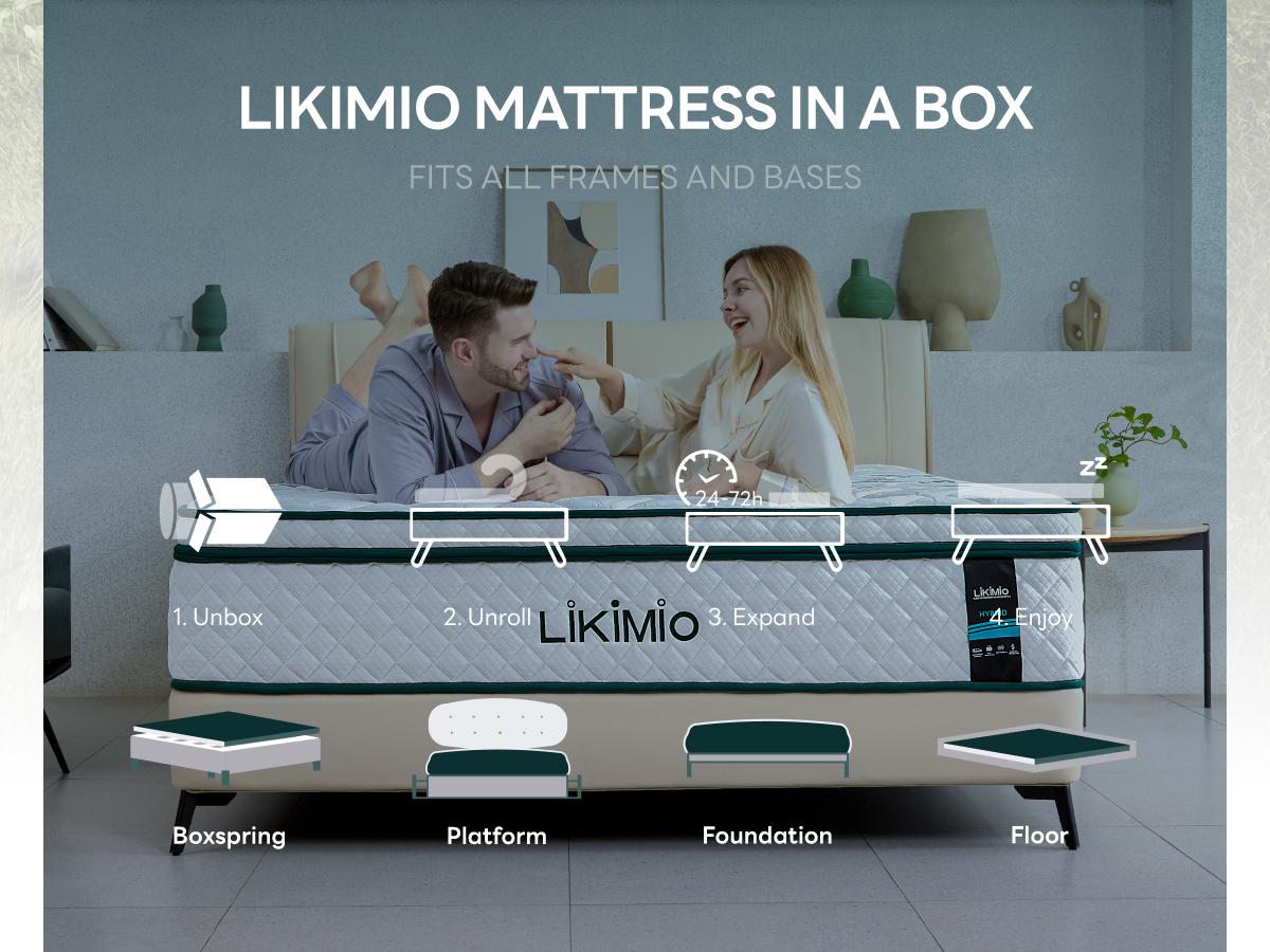 LIKIMIO 12/14 Inch twin/Full/queen Size Mattress, 2-in-1 Hybrid Mattress w/Memory Foam & Pocket Springs in A Box, Oeko-TEX & CertiPUR-US Certified, Made in USA