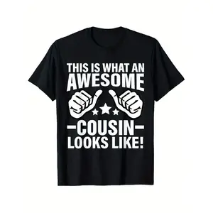 Funny Cousin Matching T-Shirts - "This Is What an Awesome Cousin Looks Like" Graphic Tees - 100% Crew Neck Short Sleeve Shirts for Men & Women - Family Reunion Outfits, Birthday Party Apparel - Sizes S-XXXL ( with Text) - Funny Cousin Gift Idea - Ca