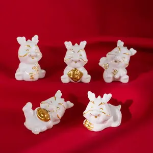 Dragon Year Zodiac Ceramic Ornament, Ceramic Dragon With Gold Painting For Desktop Tea Pet, Holiday Gift For Attracting Wealth, Ceramic Gift