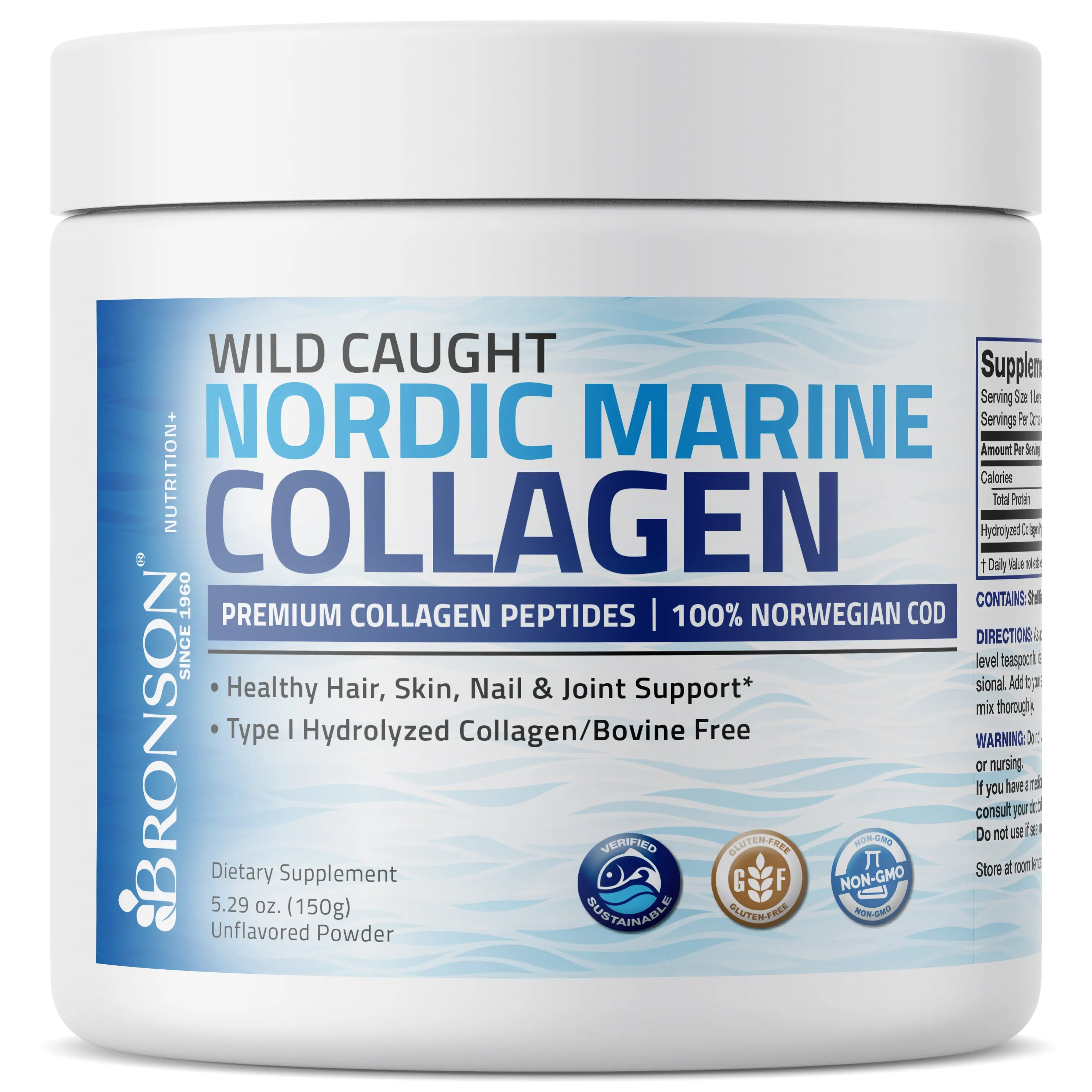 Bronson Marine Collagen Peptides Hydrolyzed Protein Powder 150g - Natural Source for Joint Skin, Hair, Nails & Bones - Edible Supplement collagen  vitamin  c Collagen Peptides Beauty Supplement