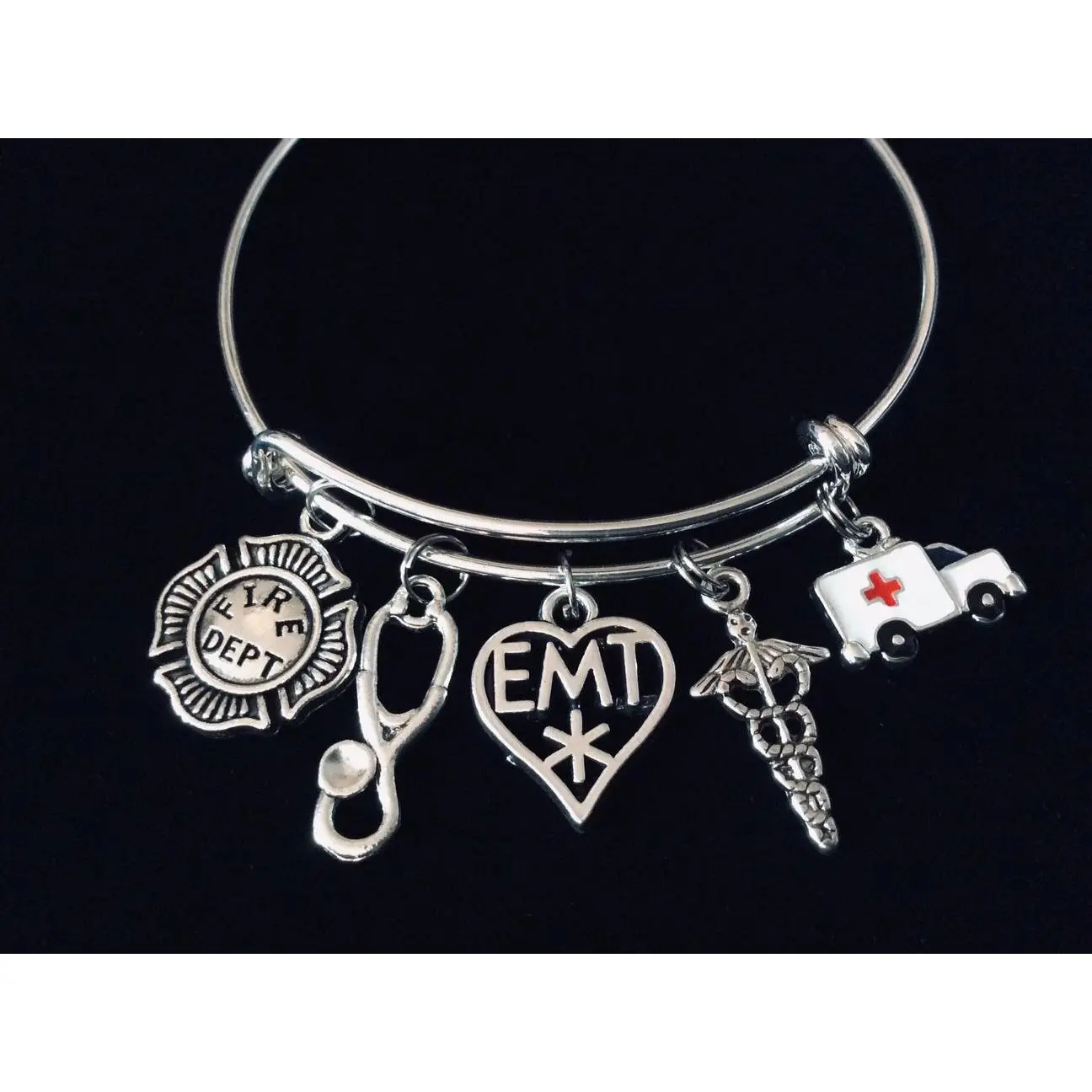 Firefighter EMT Expandable Charm Bracelet Adjustable Bracelet One Size Fits All Gift for Paramedic EMT Ambulance