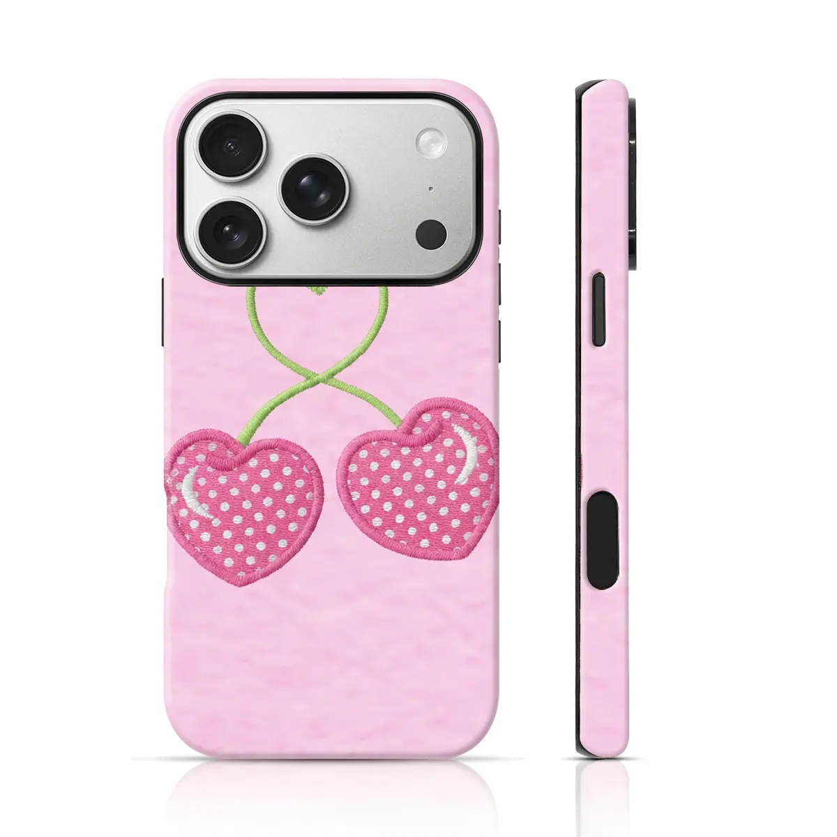 Heart Cherry Embroidery Design Fashion Phone Case 360 Protection for iPhone 17 Pro Max/16 Pro Max /15Pro Max 15/14/13/12 & Samsung S26 /S25Ultra Unique Phone Case, Smartphone, Handheld