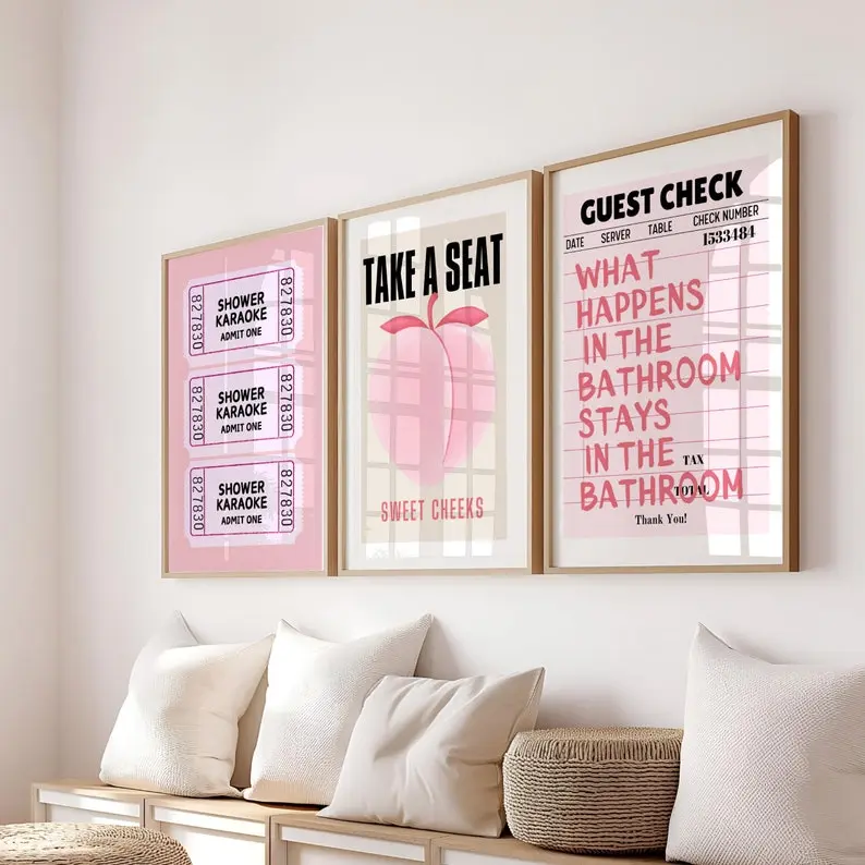 Funny Bathroom Prints Set Of 3 Ticket Bathroom Wall ArtTake a Seat Sweet Cheeks Poster Retro Bathroom Funny Bathroom Nice Bum Art