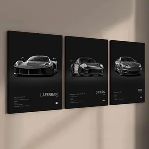 3-count wooden frame canvas, exquisite supercar art poster, cool male bedroom car decoration pattern, car collector, suitable for living room, corridor, office, home wall decoration, Modern Home Decor, ideal gift