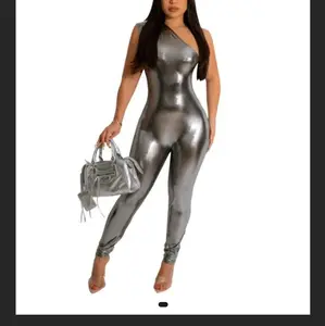 Metallic one shoulder jumpsuit