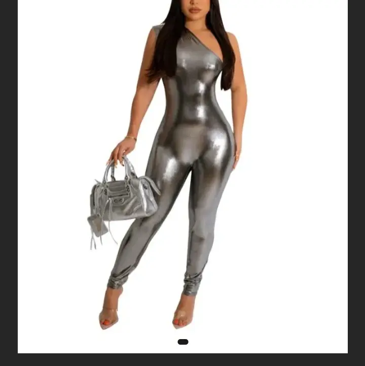 Metallic one shoulder jumpsuit