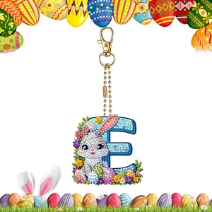Easter Diamond Art Keychain Ornaments Double Sided Hanging Key Chains Diamond Painting Keychain Kits Diamond Painting Backpack Pendant for Adults Key Ring Art Pendant Decor