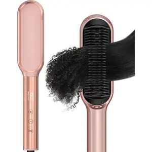Hair Straightener Brush Rose Gold - Ionic Anti-Frizz Hair Straightening Comb with MCH Heater, 13 Heat Settings, Fast Heating 20S, Dual Voltage, for Smooth & Shiny Hair