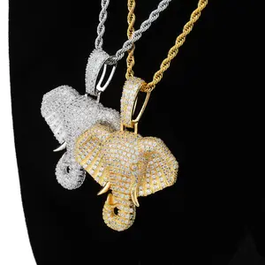 European and American hip hop style elephant pendant full of zircon hipster personality golden necklace
