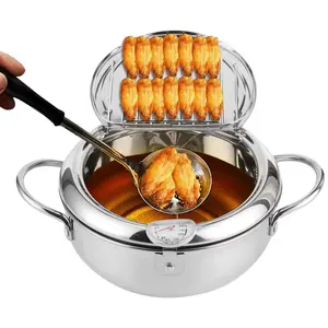 Stainless steel deep fat fryer, Adjustable temperature fryer, with lid, temperature control, for fried chicken & fries, easy to drain, removable rack, Fryer with Basket, home & commercial use, camping backyard picnic outdoor cooking, Turkey Fryer