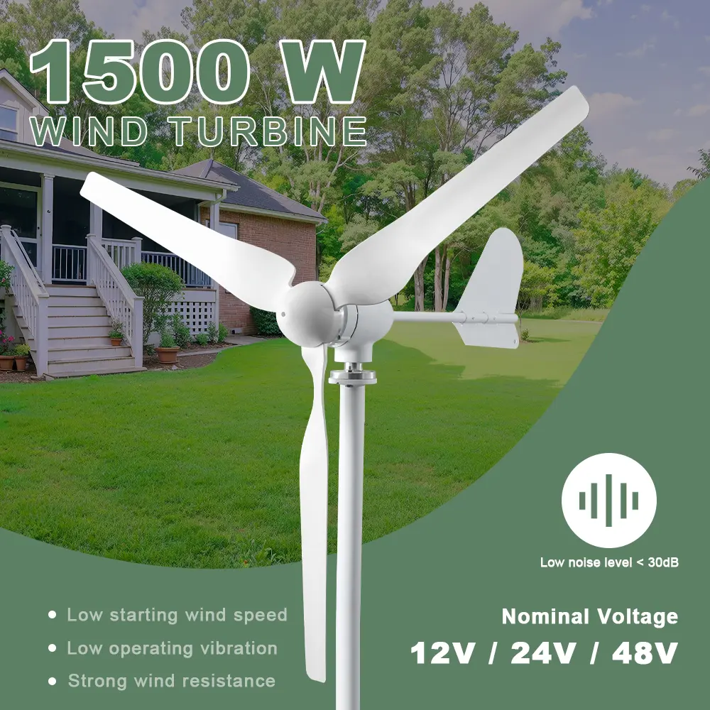 SMARAAD 1500W Horizontal Wind Generator, Household Use Aluminum Wind Turbine with 3 Rotor Blades, 12V/24V/48V Nominal Voltage, Low Noise, Low Vibration, Free MPPT Controller, US Warehouse Electrical Supplies