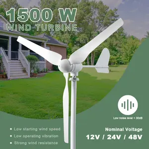 SMARAAD 1500W Horizontal Wind Generator 12V 24V 48V Low Noise 3 Rotor Blades Cast Aluminum Alloy Housing US Warehouse Household Turbine with Free MPPT Controller
