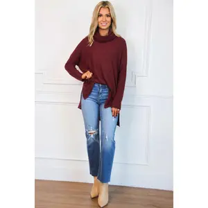Plain and Simple Oversized Thermal Top: Dark Burgundy