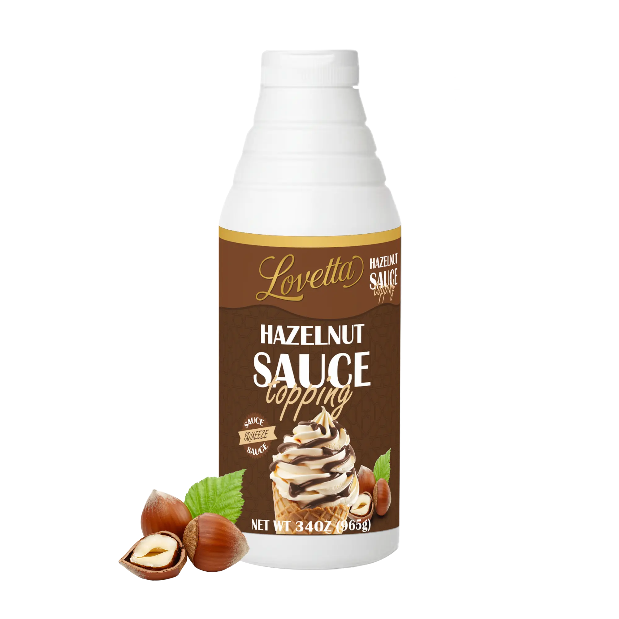 Lovetta Hazelnut Chocolate Sauce Bulk 34oz (1L) Bottle – Smooth Gourmet Hazelnut & Milk Chocolate Dessert Drizzle, Rich Nutty Topping for Crepes, Waffles, Ice Cream, Coffee & Pastries – Ready to Use