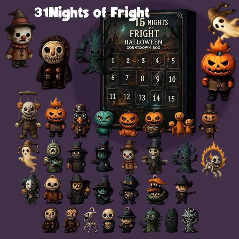 31 Nights of Fright Halloween Countdown Box 2025 - Halloween Spooky Advent Calendar Gift Set with Collectible Horror Figurines, Scary Ornaments & Party Decor for Adults, Teens, Haunted House Fans