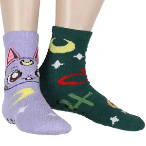 Sailor Moon Socks Women's Artemis And Luna 3D Ears Fuzzy Mid-Calf Adult Anime 2-Pack Crew Socks