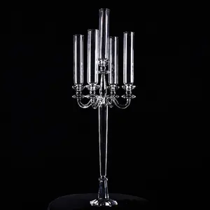 45" Crystal Candelabra - 5 Arm K9 Crystal Hurricane Centerpiece