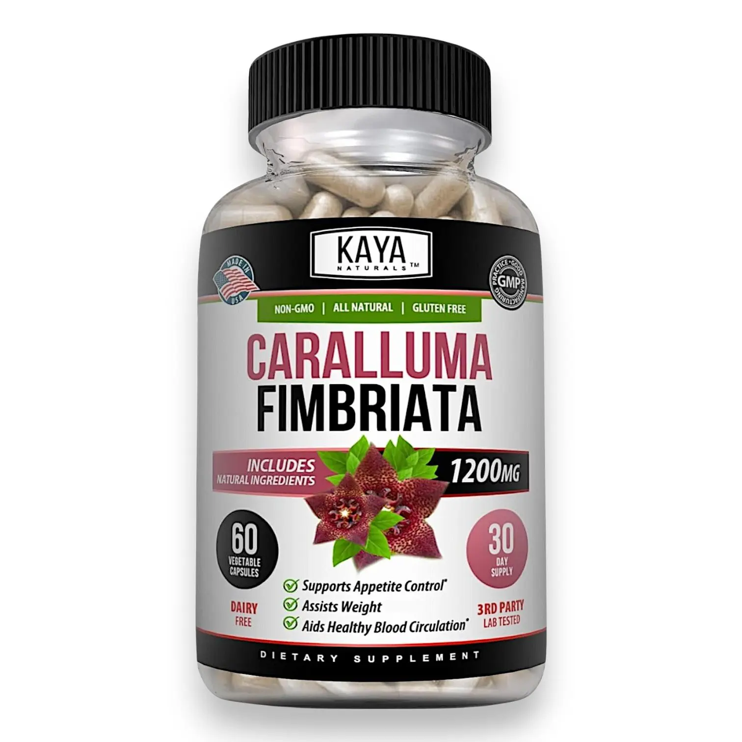 Caralluma Fimbriata 1200mg Capsules, Plant-Based Appetite Support Supplement, High Potency Herbal Formula, 60 Capsules