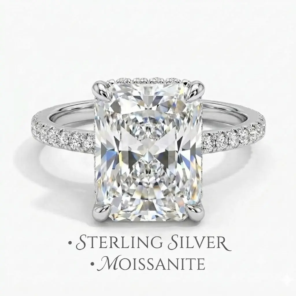 #14（Raidiant 4CT）925 Sterling Silver Synthetic Moissanite Ring