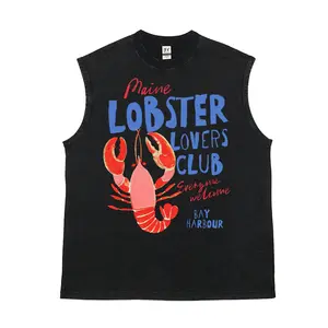 Men's Retro Vintage Washed Soft Loose Breathable Pure Cotton Tank Top - Streetwear Cargo Graphic Casual Menswear Vest for Maine Lobster Club