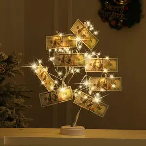 Gift Card Holder 108 LEDs Lighted Fairy Light Spirit Trees Battery/USB Powered Light Up Display Tree with 22 Clear Clips for Photo Cash Card Memo Home Decor