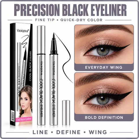 Yanqina Waterproof Eye Pencil - Cruelty-Free Vegan Cosmetic, 24-Hour Wear Anti-Drift Formula, Lightweight Creamy Smooth Glide, Bold Wing Design, Youth-Focused Eye Makeup Supplies, Shade #01, Liquid Stick for Daily/Work Wear
