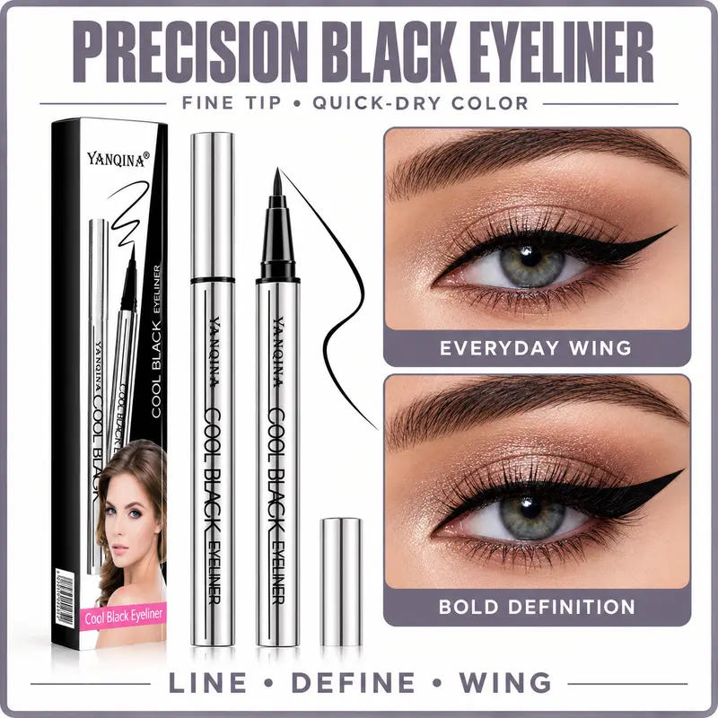 Yanqina Waterproof Eye Pencil - Cruelty-Free Vegan Cosmetic, 24-Hour Wear Anti-Drift Formula, Lightweight Creamy Smooth Glide, Bold Wing Design, Youth-Focused Eye Makeup Supplies, Shade #01, Liquid Stick for Daily/Work Wear