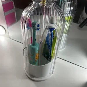 Elegant ToothBrush Holder with Transparent Door Lid 360 Rotating Clear Organizer for Vanity Bathroom Desktop Countertop Storage 1 Count summerwins,summerwins
