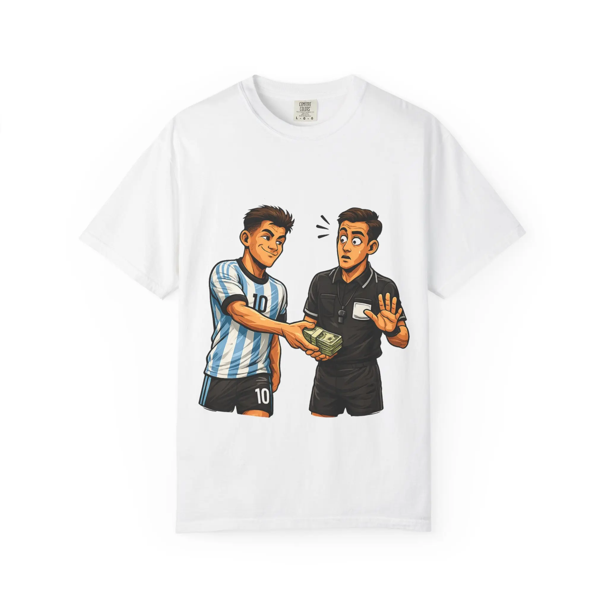 Men's Washed Cotton Crew Neck Loose-Fitting Machine Washable Argentina Messi Graphic T-Shirt, Highly Durable, Espresso, Shortsleeve, Casual, Menswear, Round Neck, Tops, Relaxed Fit, Soccer Fashion