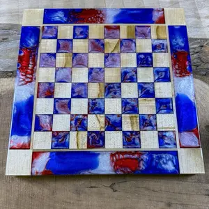 Red White & Blue Maple Wood Chess Board (INLCUDES PIECES)