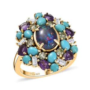 Opal Triplet and Multi Gemstone 4.50 ctw Cosmic Bloom Ring in 18K Vermeil Yellow Gold Over Sterling Silver Size 7 Christmas Gifts