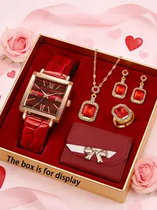 Square Roman Numeral Fashion Watch with Elegant Matching Jewelry Set, Analog Quartz Movement, Zinc Alloy Case, Perfect Gift for Women