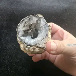 White Quartz Cave Geode Dark Chalcedony Ring