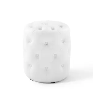 Anthem Tufted Button Round Faux Leather Ottoman, White