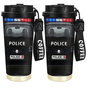 1pc 18oz Stainless Steel Vacuum Insulated Cup with Police Patrol Car Design, Double Sip Feature for Easy Carry, Perfect Gift for Outdoor Activities