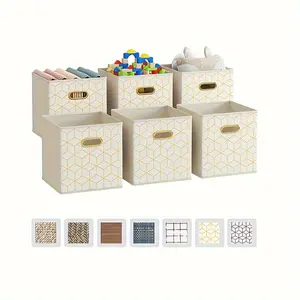 6-Pack Fabric Storage Box with Oval Grommet, Foldable 11-Inch Cube Storage Box, Shelf Storage Basket, Storage Box for Organizing Closet Storage Box, Yellow