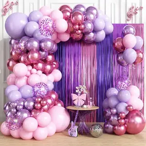 Purple & Pink Balloon Garland Kit with Music Theme Foil Fringe for Galentine's & Party Decor