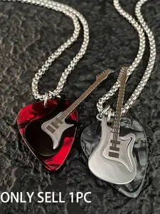 Fashion Casual High-Quality Hip-Hop Heart Guitar Pick Pendant Necklace, Stainless Steel, Unisex, All Seasons, Unique Design, Heart Shaped Necklace
