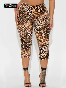 Women's Leopard Print / Solid Capri Pants, Casual Comfy Stretch High Waisted High Waist Skinny Capri Pants for Daily Wear, Ladies Bottoms for All Seasons