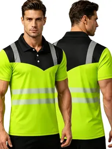 Men's Polo Short Sleeve T-Shirt, Breathable Durable Polyester Fabric, Loose-Fit Casual Workwear, Outdoor Construction Reflective Safety Shirt