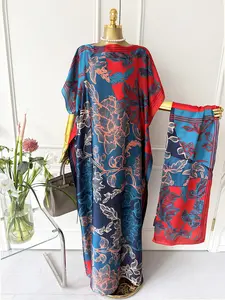 Women's Floral Print Lightweight Long Dress & Scarf Set, Boho Casual Shawl Dress & Scarf Set for Beach Vacation Holiday, Ladies Clothes for All Seasons