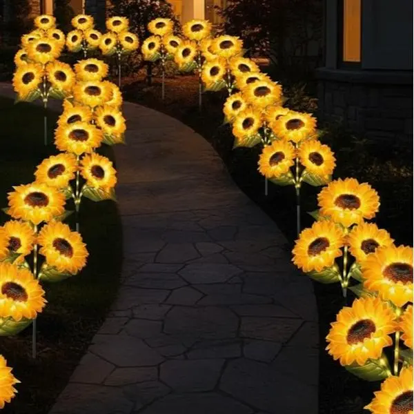 Solar Driven LED Sunflower Garden Light - Set contains 2/4/6 pieces, realistic night glow effect for patio, lawn, patio and porch decoration, water resistance IP65, garden lighting | decorative solar light durable plastic flower