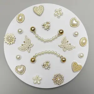 Set 20 Pcs Sparkling Pearl with Chains, Bling Gems Plastic Butterfly Flowers Jibbitz, Girly Charms Set – Shoe Accessories for Girls, Gift Ideal, Shoes DIY Decoration