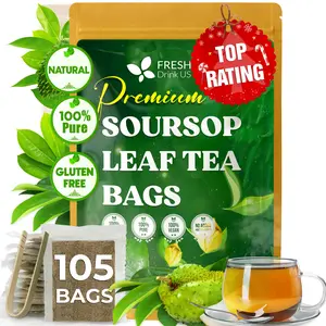 FreshDrinkUS, 105 Premium Soursop Graviola Leaf Tea Bags, The Finest Soursop Tea, 100% Natural and Pure, Handmade, Made With Natural Materials-Corn Fiber Tea Bag, Sugar/ Caffeine/ Gluten Free, Hoja Guanabana Tea