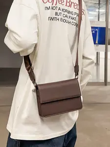 1pc Men's minimalist square crossbody bag, Versatile shoulder bag, solid color flip casual shoulder bag, adjustable shoulder strap simple daily bag, rectangular saddle bag, classic daily storage bag, suitable for commuting, street wear