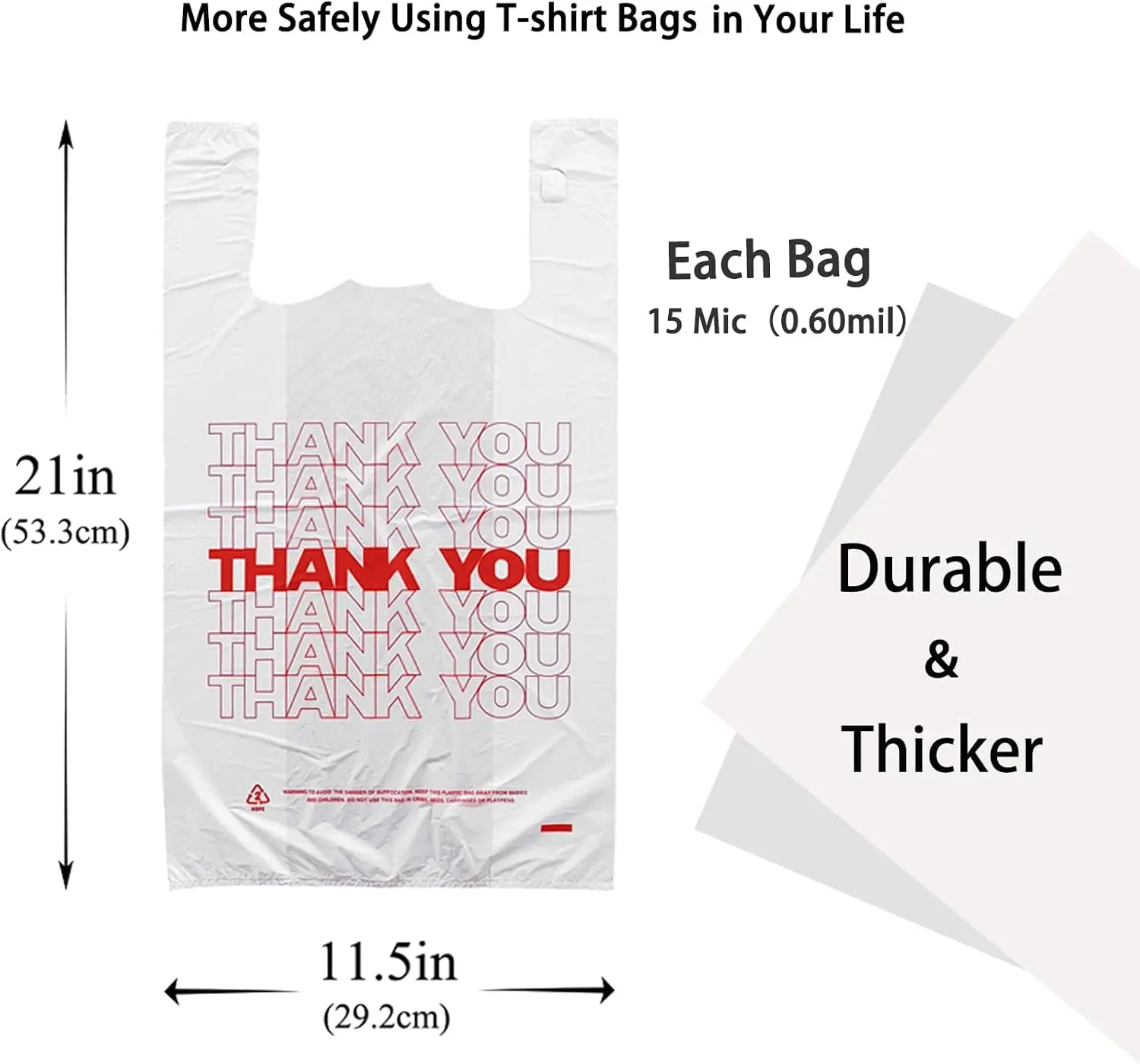 [350 Count Thank You plastic bags/T-shirt Bags/Shopping Bags/Disposable Grocery Bags(11.5" X 6.25" X 21") 15mic, 0.6 Mil