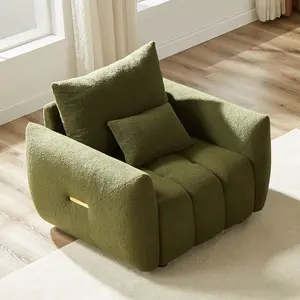Oversized Chair Teddy Cloud Sofa Couch, Modern Deep Seat Boucle Single Sofa Chair, Comfy Upholstered Sherpa Couch with Pillow, Oversized Accent Armchair for Living Room Apartment Office, Olive Green